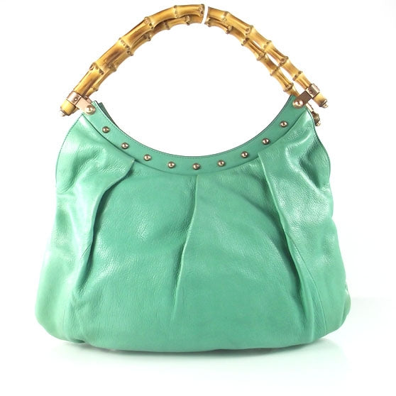 Leather Bamboo Handle Tote Mint Green