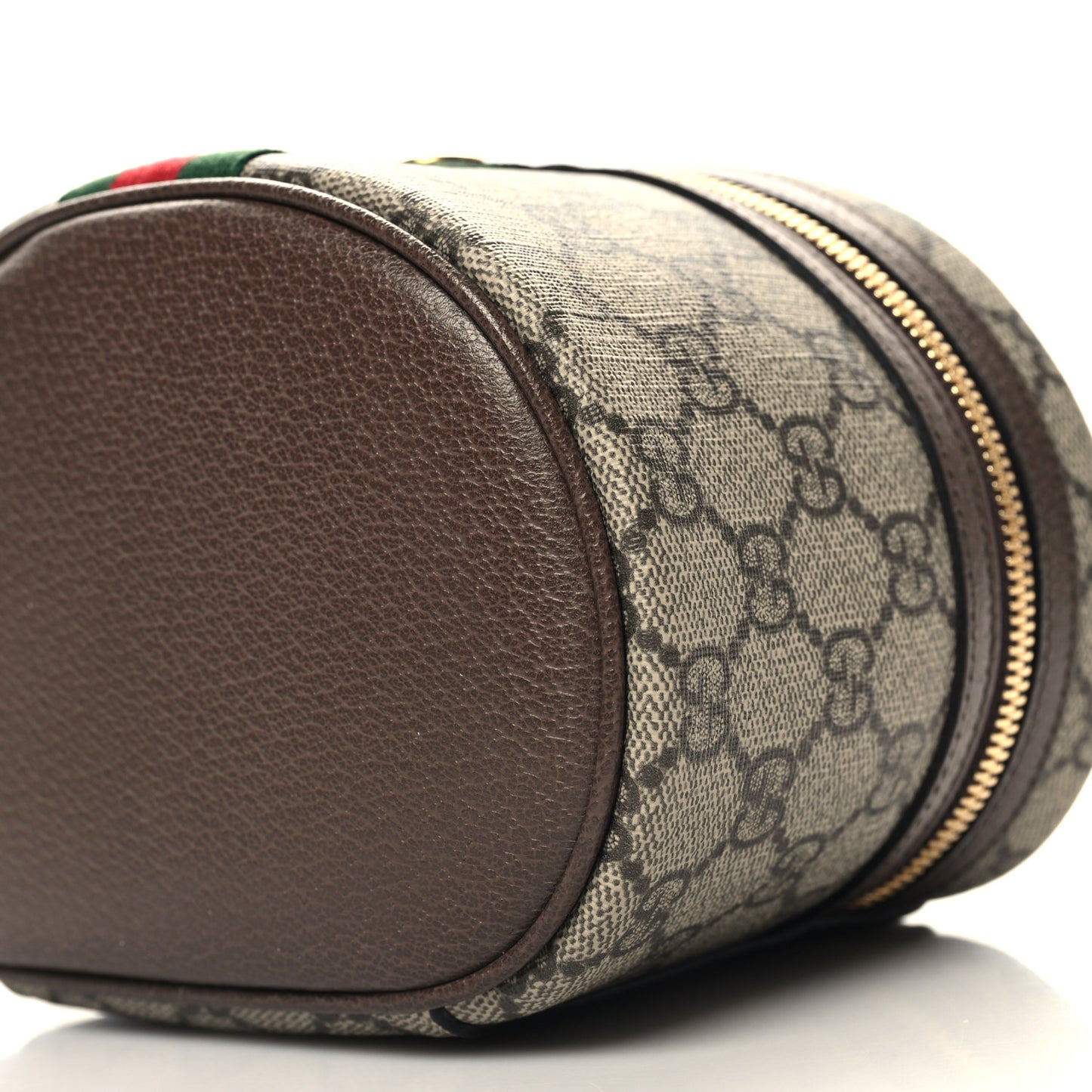 GG Supreme Monogram Textured Calfskin Web Ophidia Vanity Cosmetic Case Beige Ebony New Acero