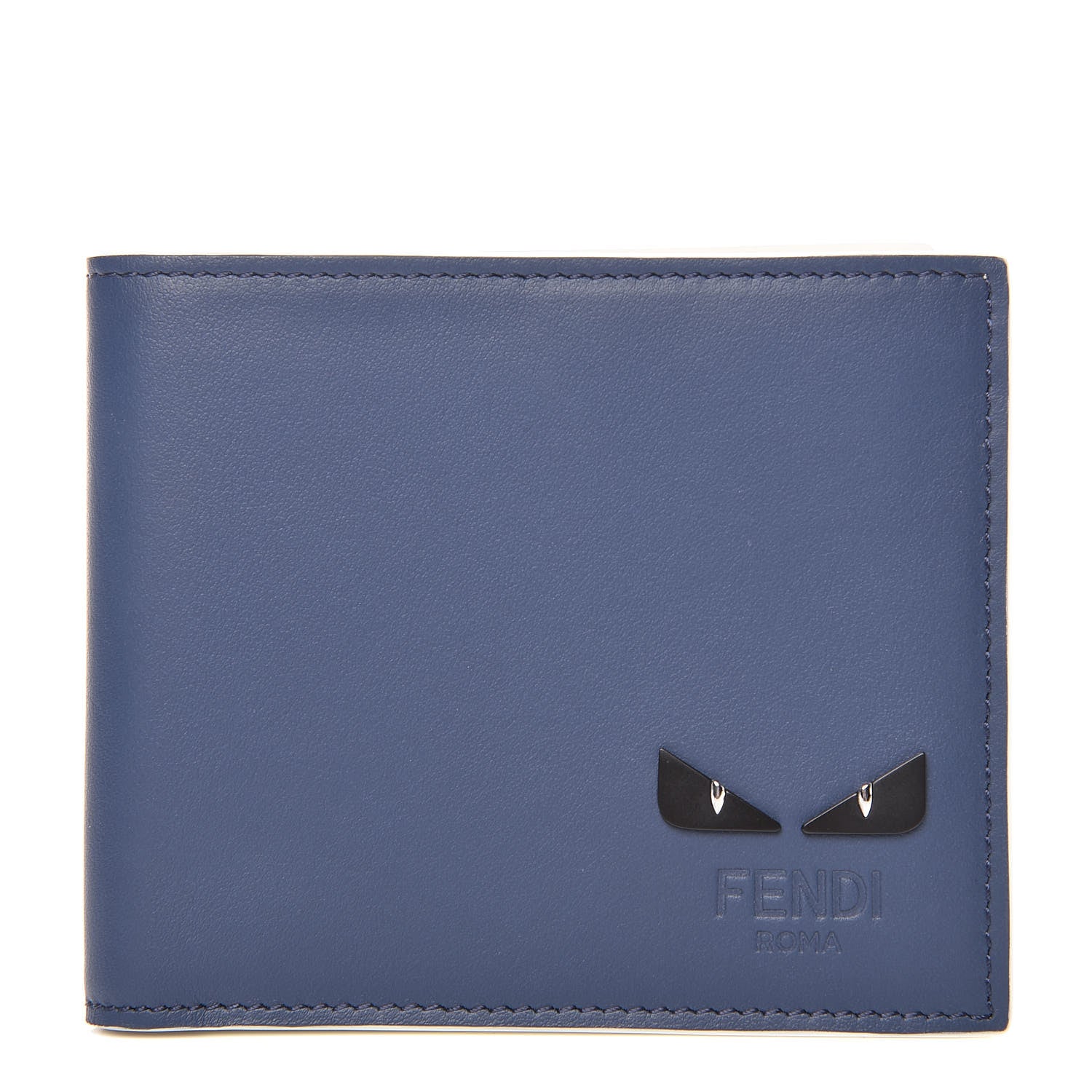 Fendi Vitello Century Mini Bug Eyes Bi-Color Bi-Fold Wallet Blue White Ice 1 of 7