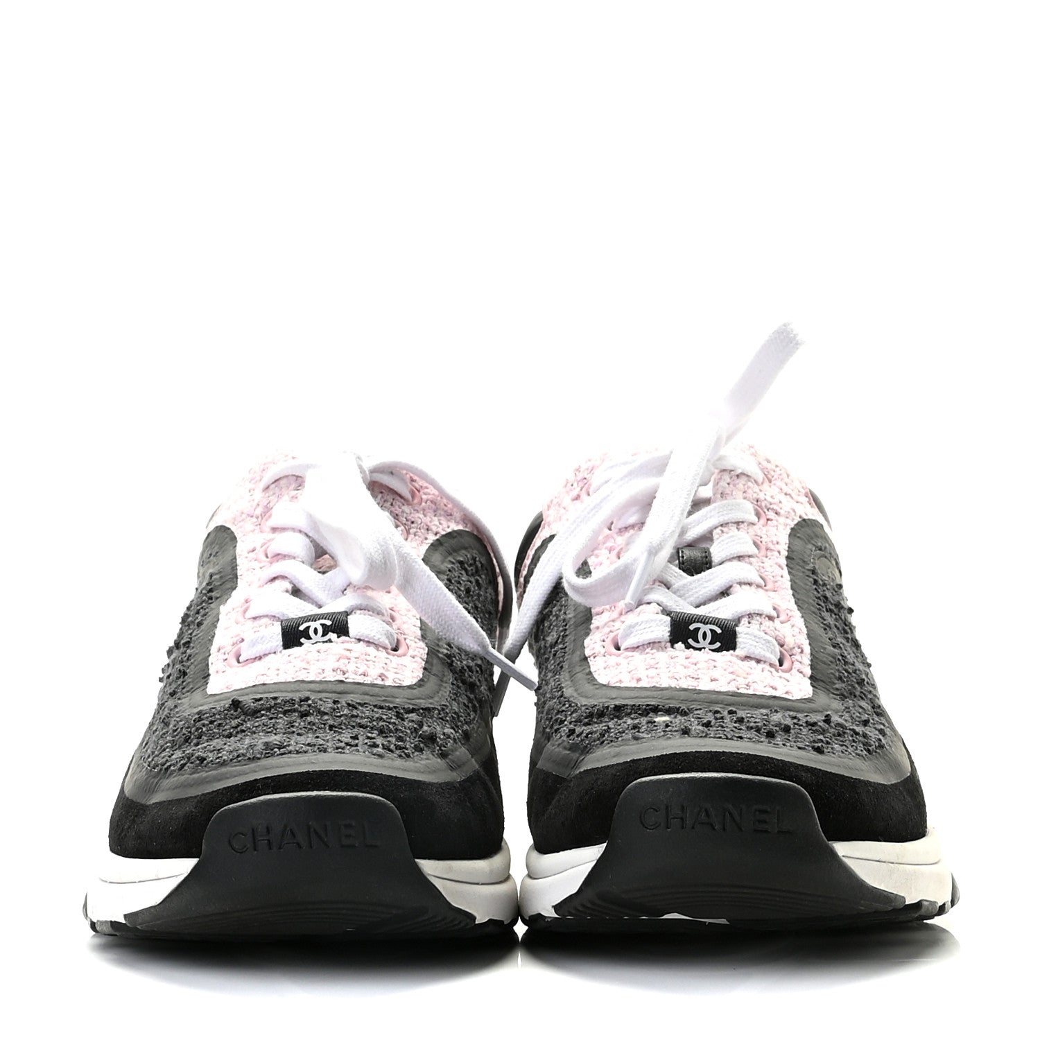 Chanel Tweed Suede Calfskin CC Sneakers 38.5 Gray Pink 2 of 11
