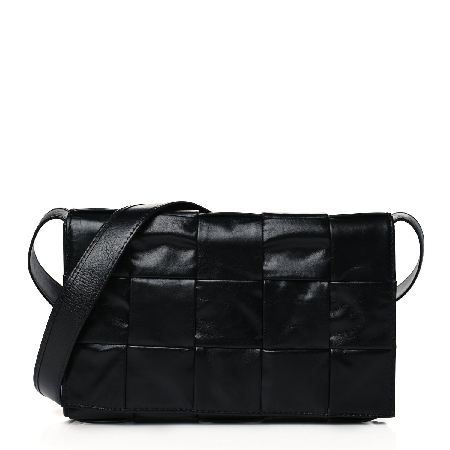 Bottega Veneta Paper Calfskin Maxi Intreccio Cassette Crossbody Bag Black 1 of 10