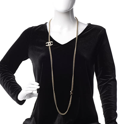 Chanel Quilted CC Long Chain Necklace Gold Pearly White 2 of 5