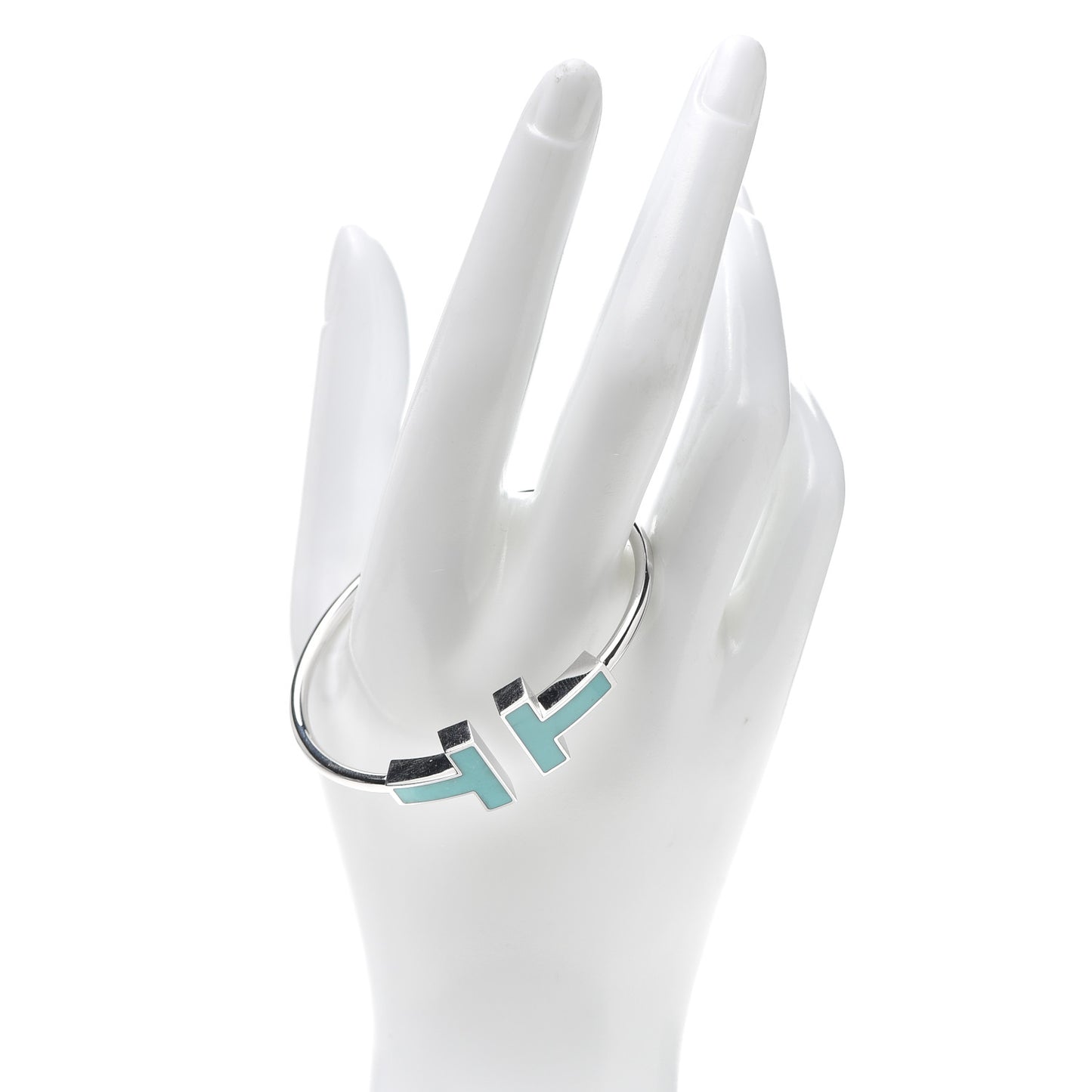 18K White Gold Turquoise Wide T Wire Bracelet