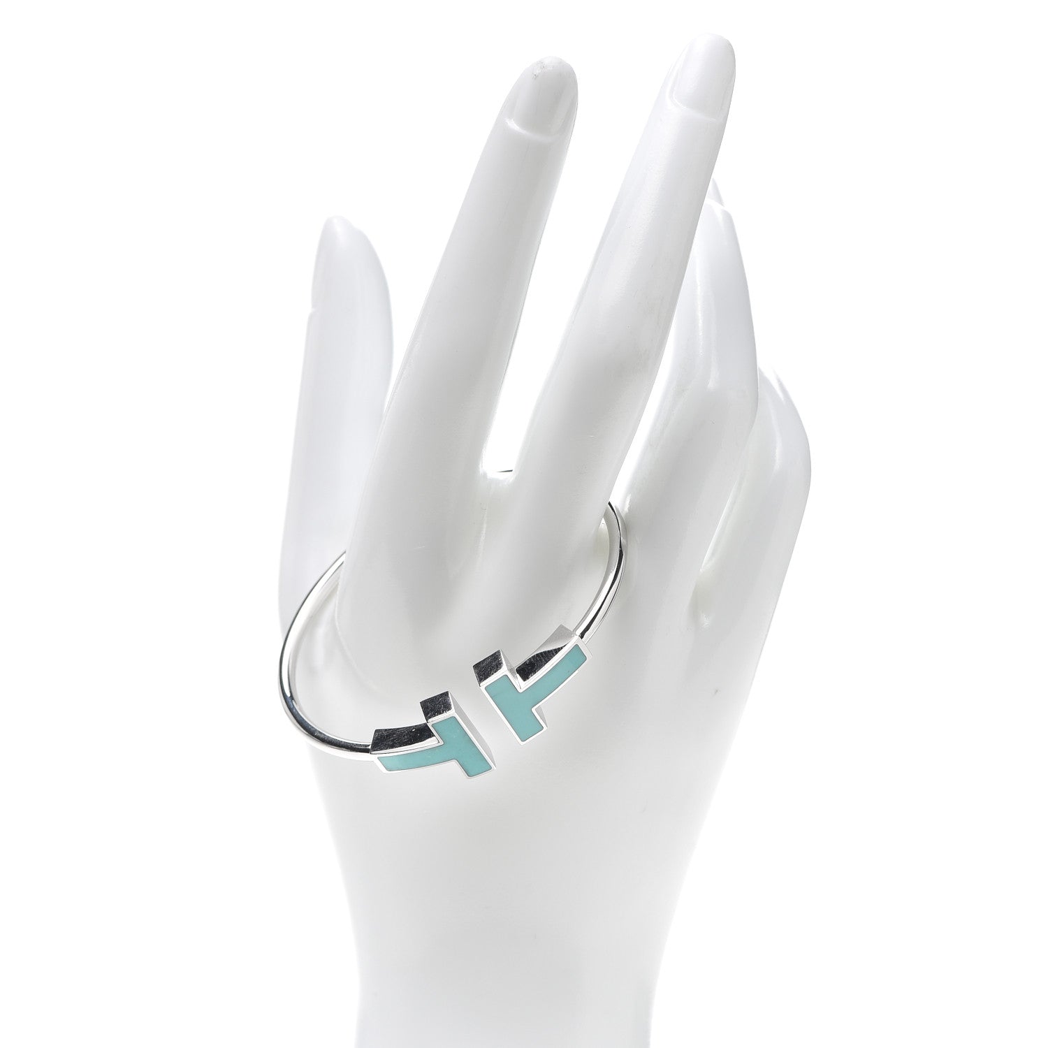 Tiffany 18K White Gold Turquoise Wide T Wire Bracelet 2 of 5