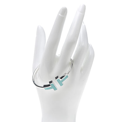 Tiffany 18K White Gold Turquoise Wide T Wire Bracelet 2 of 5