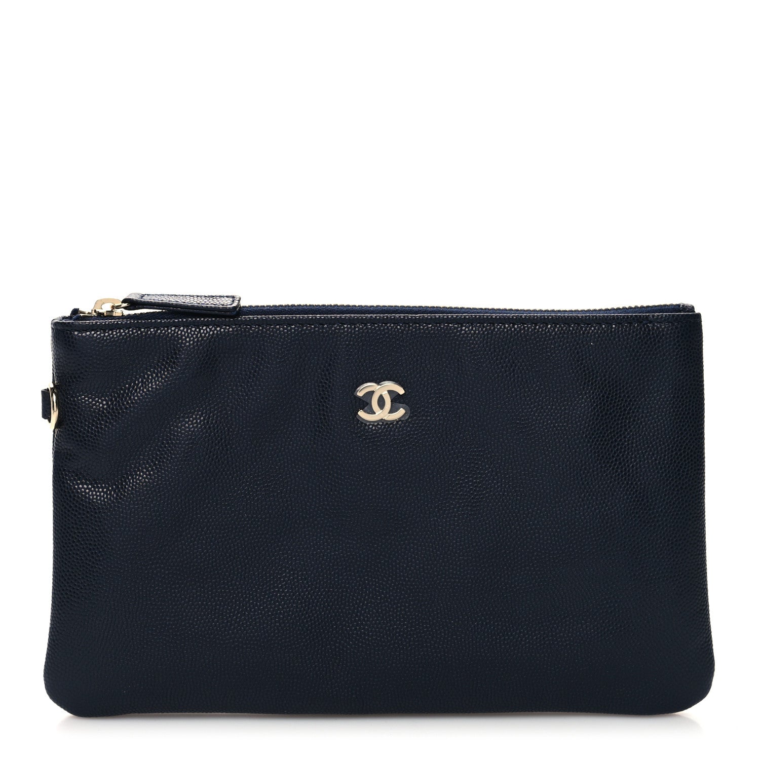 Chanel Caviar CC Wrist Pouch Navy Blue 1 of 8