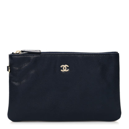 Chanel Caviar CC Wrist Pouch Navy Blue 1 of 8