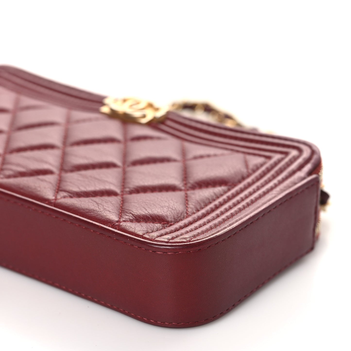 Lambskin Quilted Small Boy Clutch With Chain Dark Red