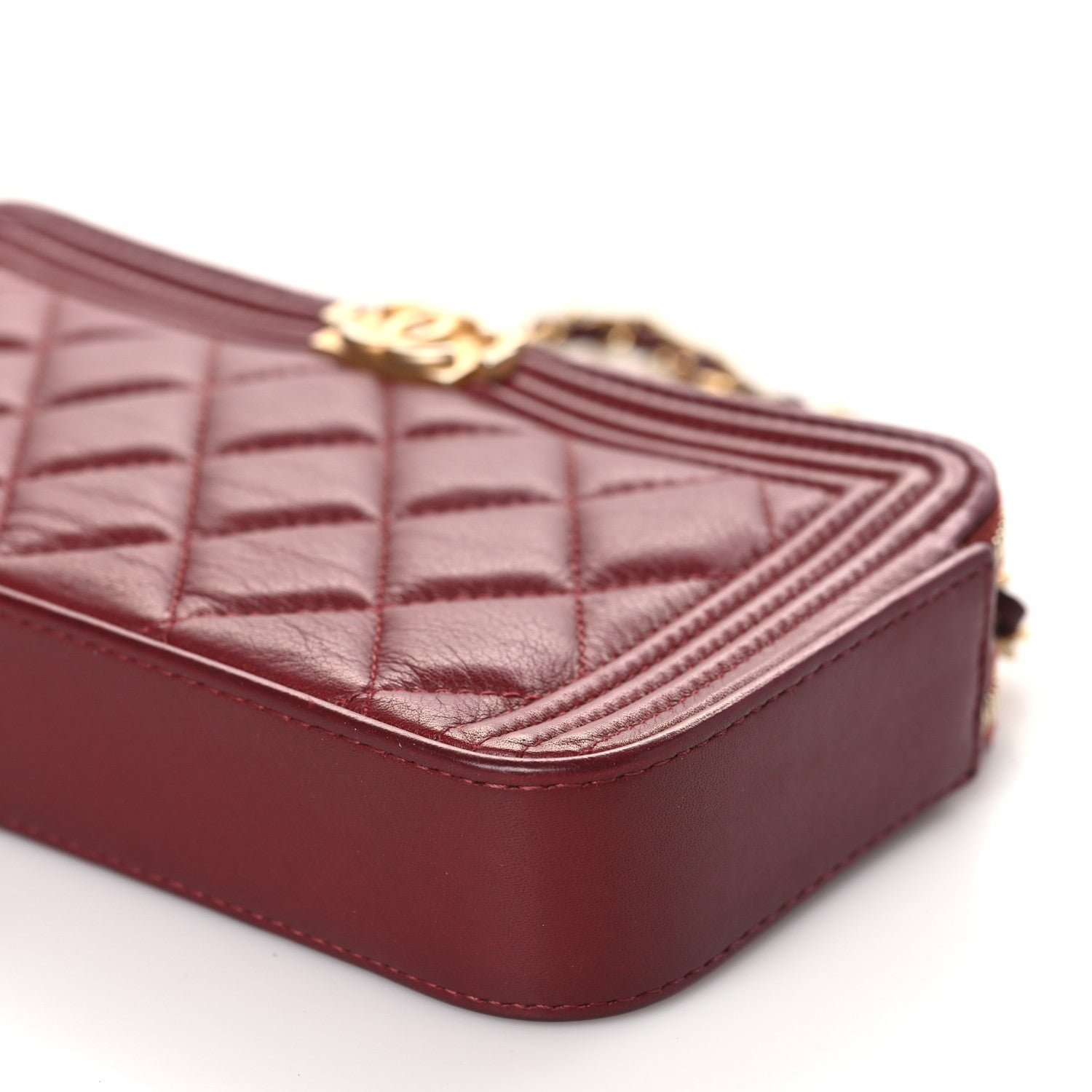 Chanel Lambskin Quilted Small Boy Clutch With Chain Dark Red 10 of 10