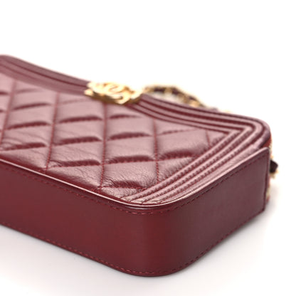 Chanel Lambskin Quilted Small Boy Clutch With Chain Dark Red 10 of 10