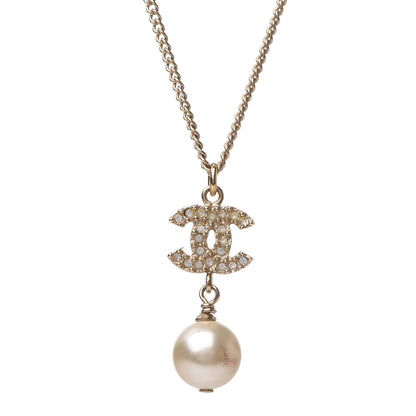 Chanel Crystal Pearl CC Drop Necklace Gold 4 of 5