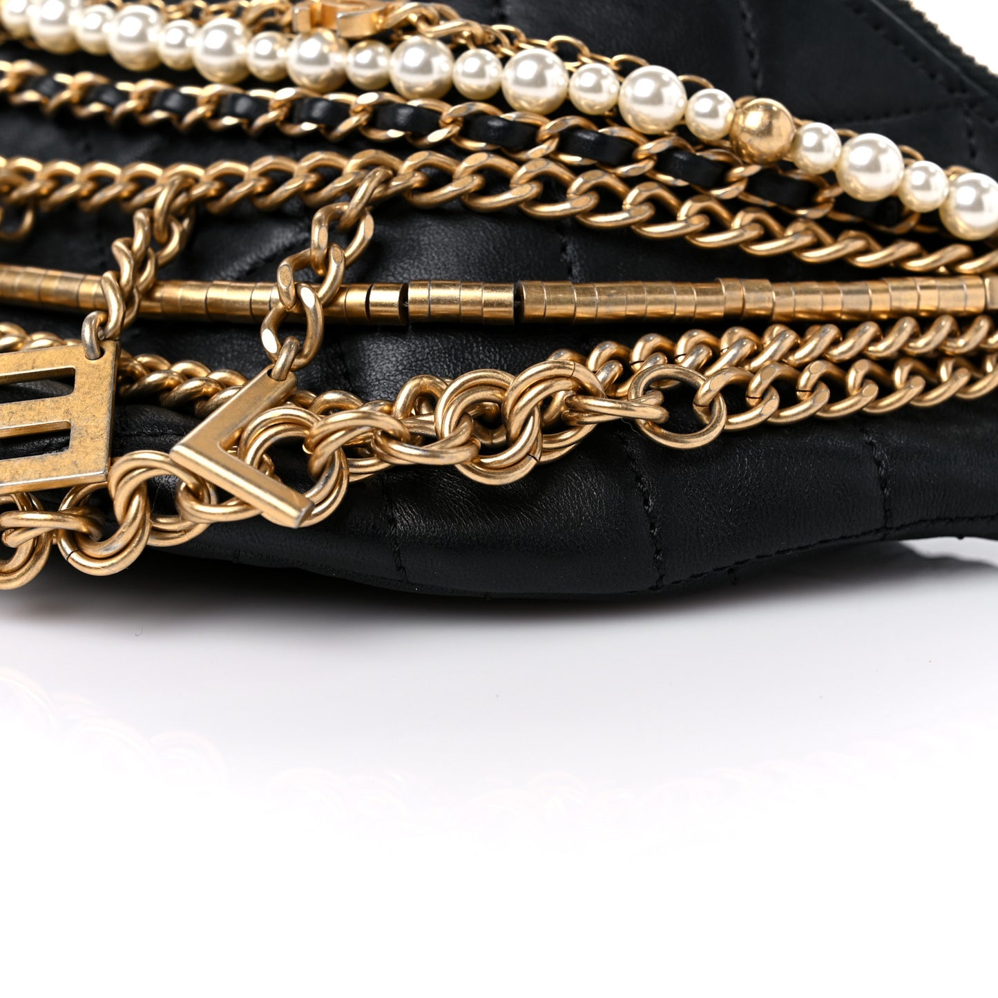 Lambskin Quilted All About Chains Waist Belt Bag Black
