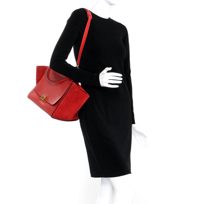 Celine Drummed Calfskin Suede Medium Trapeze Coquelicot 2 of 6