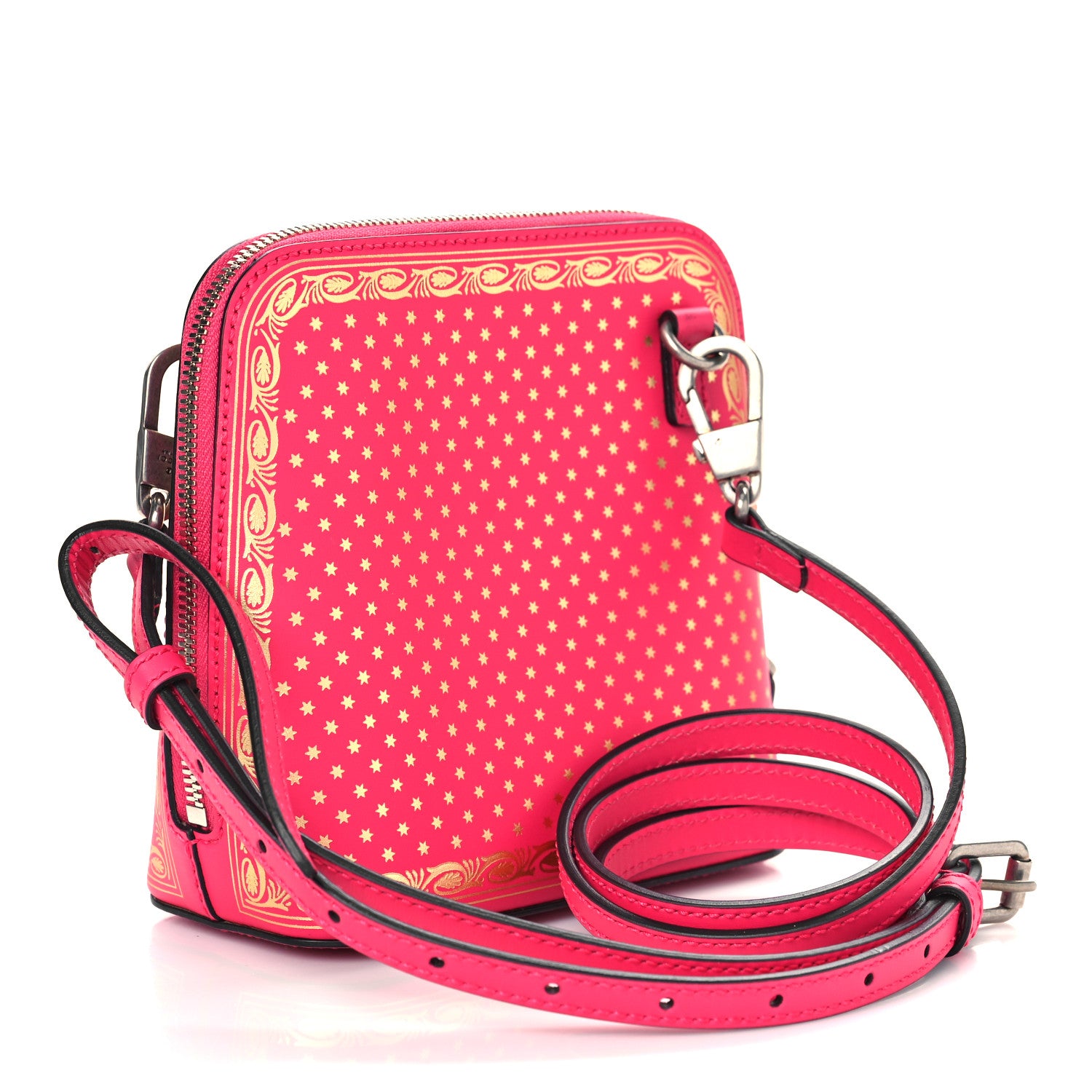Gucci X SEGA Calfskin GUCCY Stars Mini Dome Shoulder Bag Violet Fuxia Gold 3 of 8