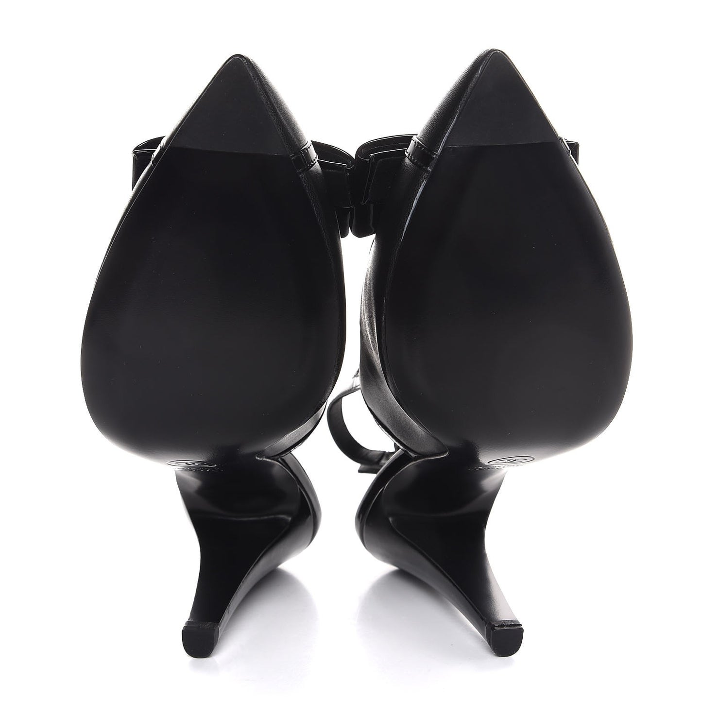 Patent Lambskin CC Bow Slingback Pumps 35.5 Black