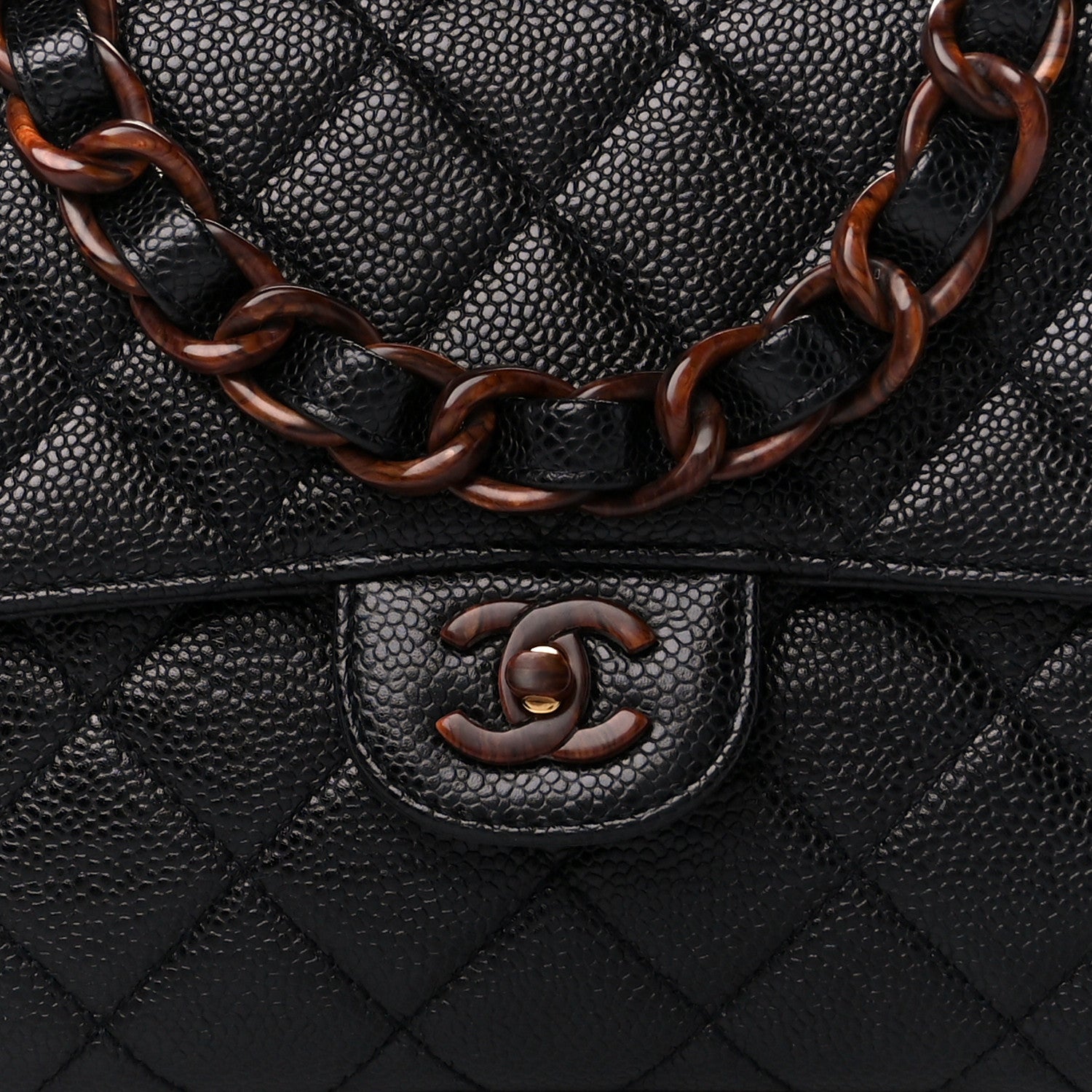 Chanel Caviar Quilted Tortoise Medium Single Flap Black 9 of 11