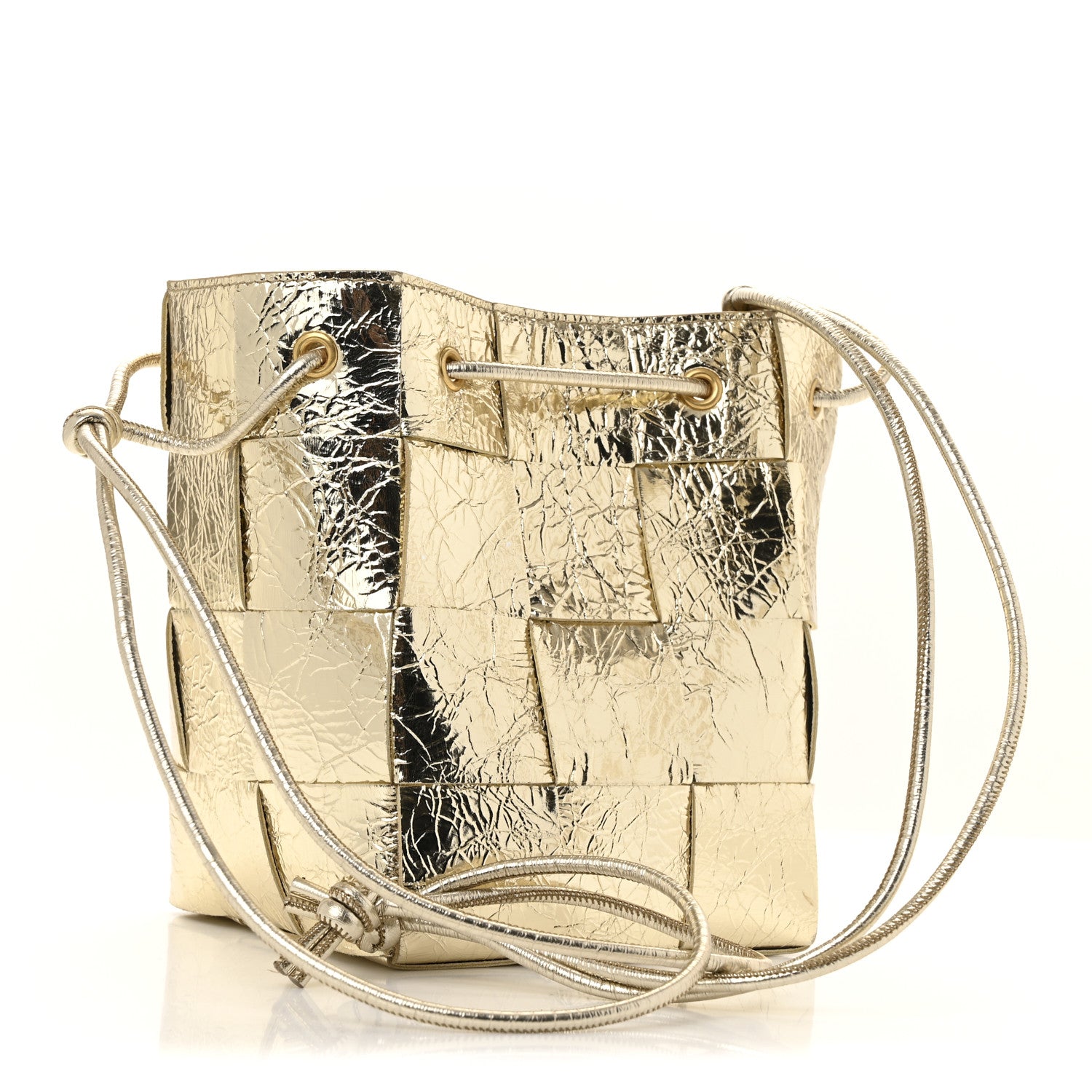Bottega Veneta Metallic Crushed Nappa Maxi Intrecciato Small Cassette Bucket Bag Gold 3 of 10