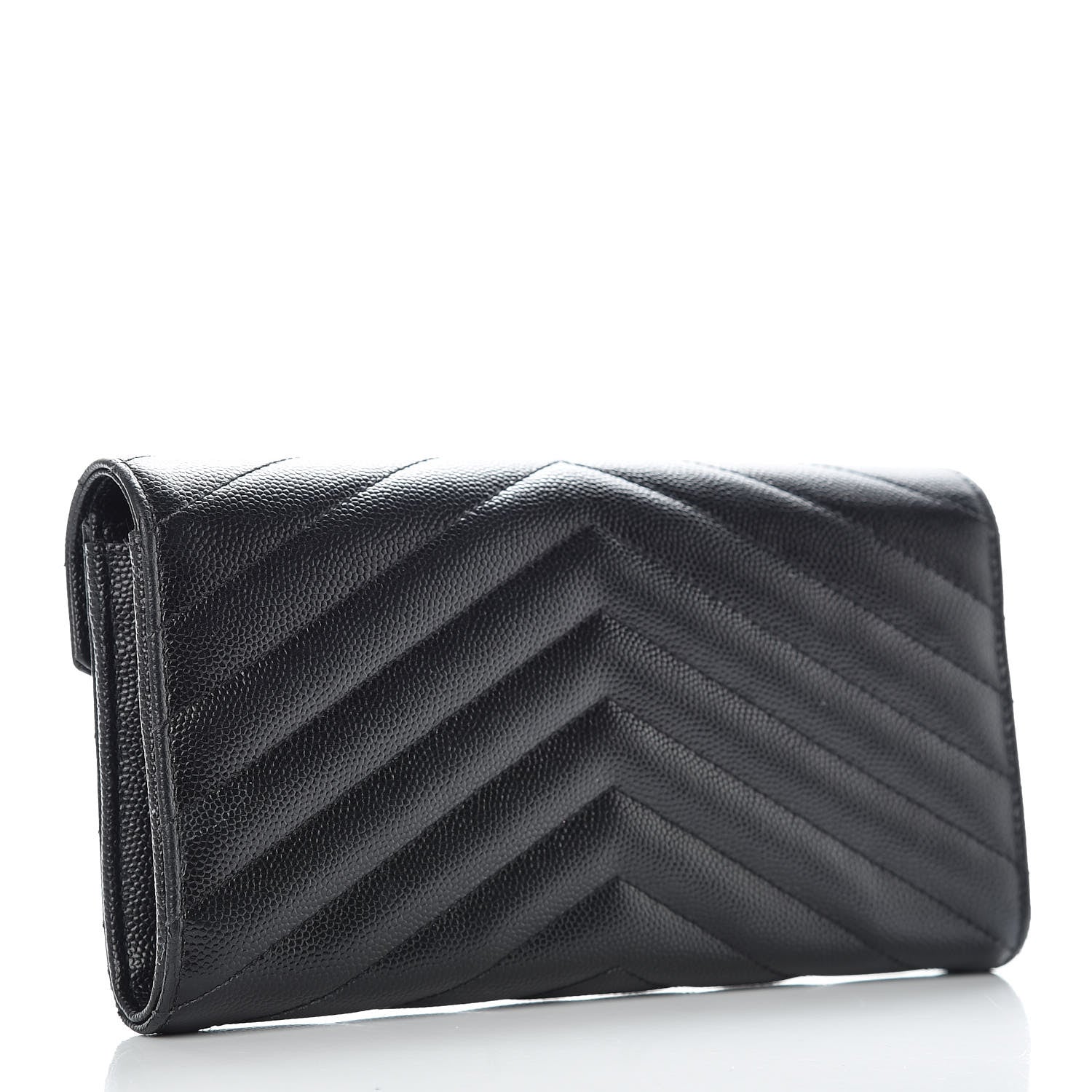Saint Laurent Grain De Poudre Matelasse Chevron Monogram Flap Wallet Black 3 of 12