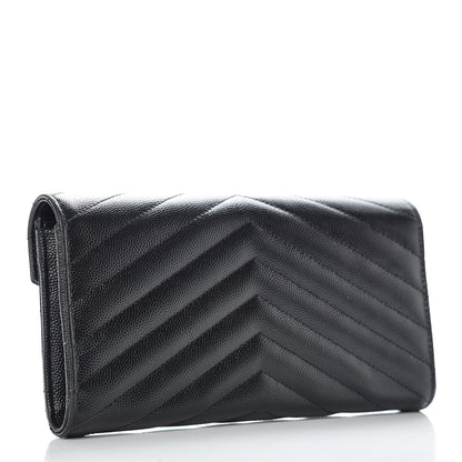 Saint Laurent Grain De Poudre Matelasse Chevron Monogram Flap Wallet Black 3 of 12