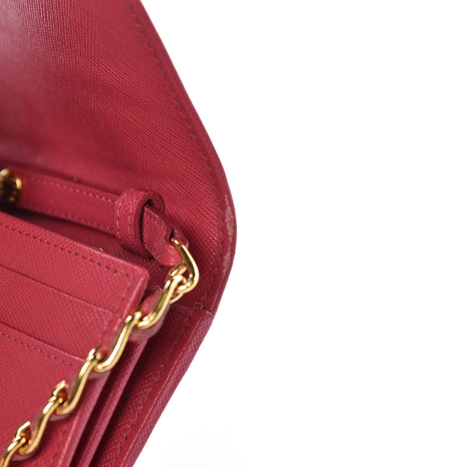 Prada Saffiano Metal Oro Chain Wallet Peonia 13 of 14
