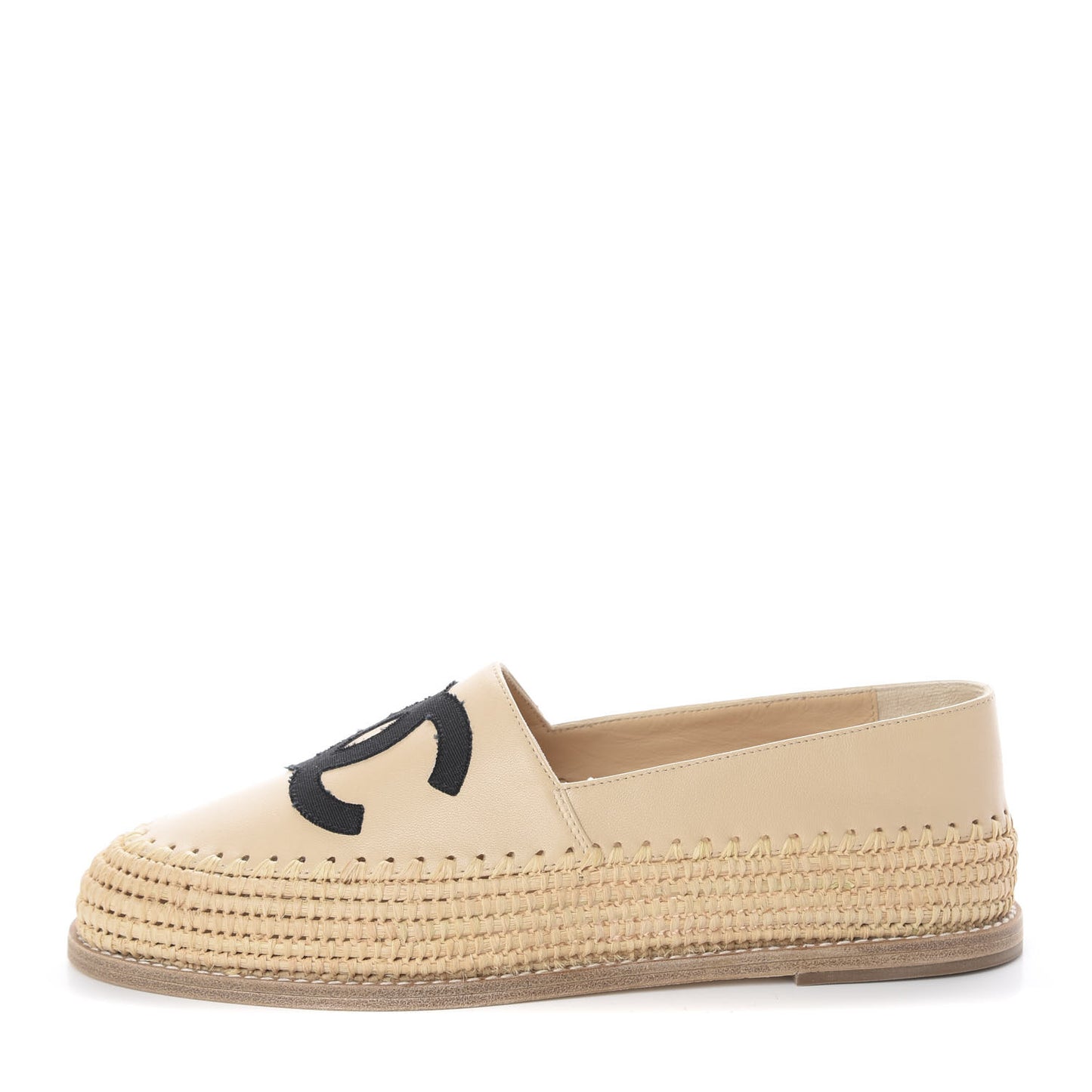 Lambskin Grosgrain CC Espadrilles 37 Beige Black