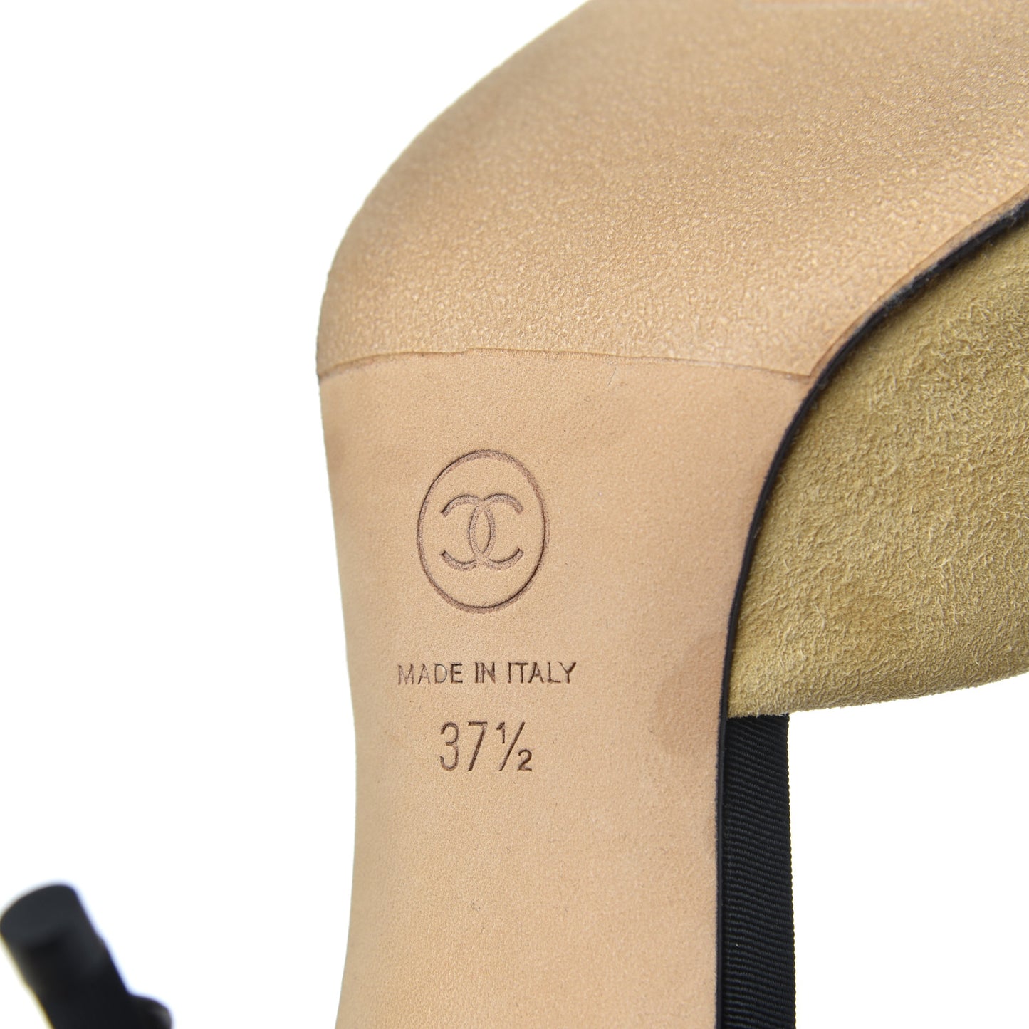 Suede Grosgrain Cap Toe Snake Pearl Mule 37.5 Beige Black