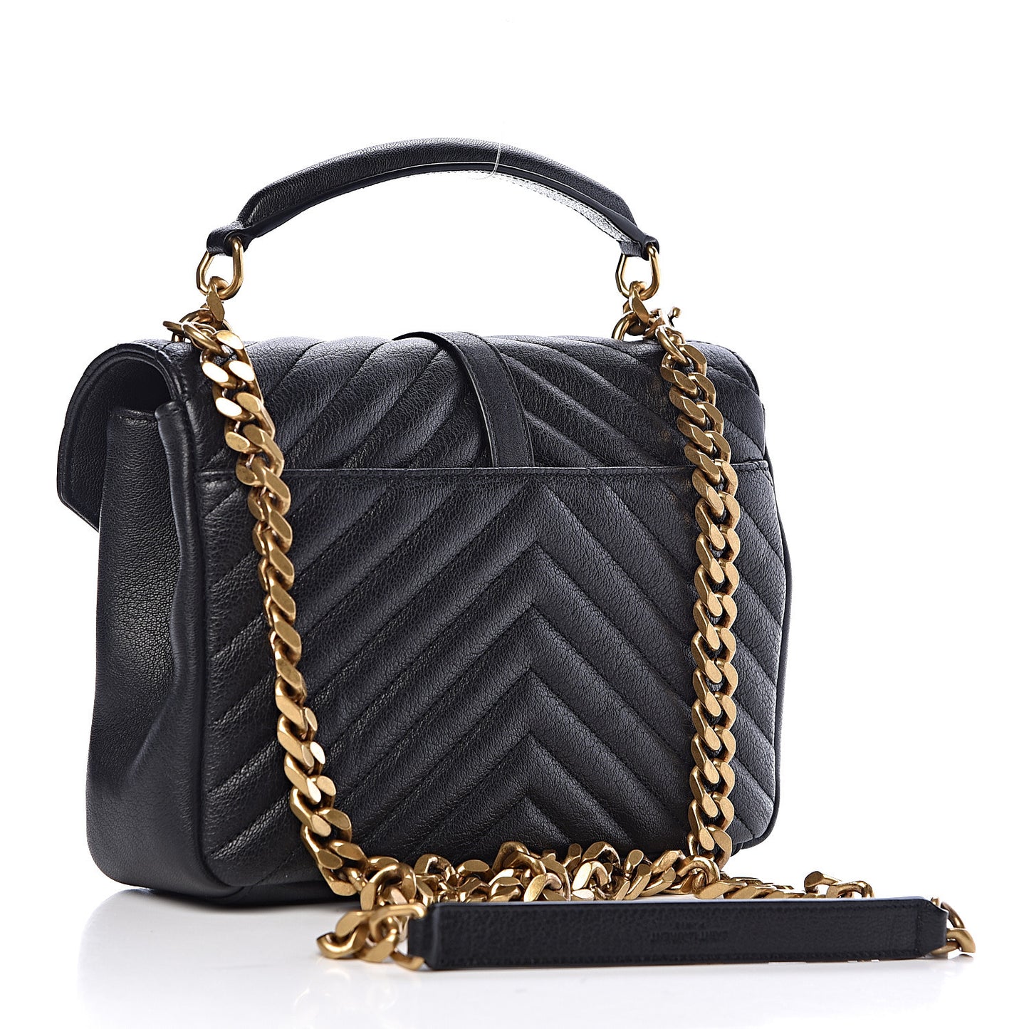 Sheepskin Matelasse Chevron Monogram Medium College Bag Black