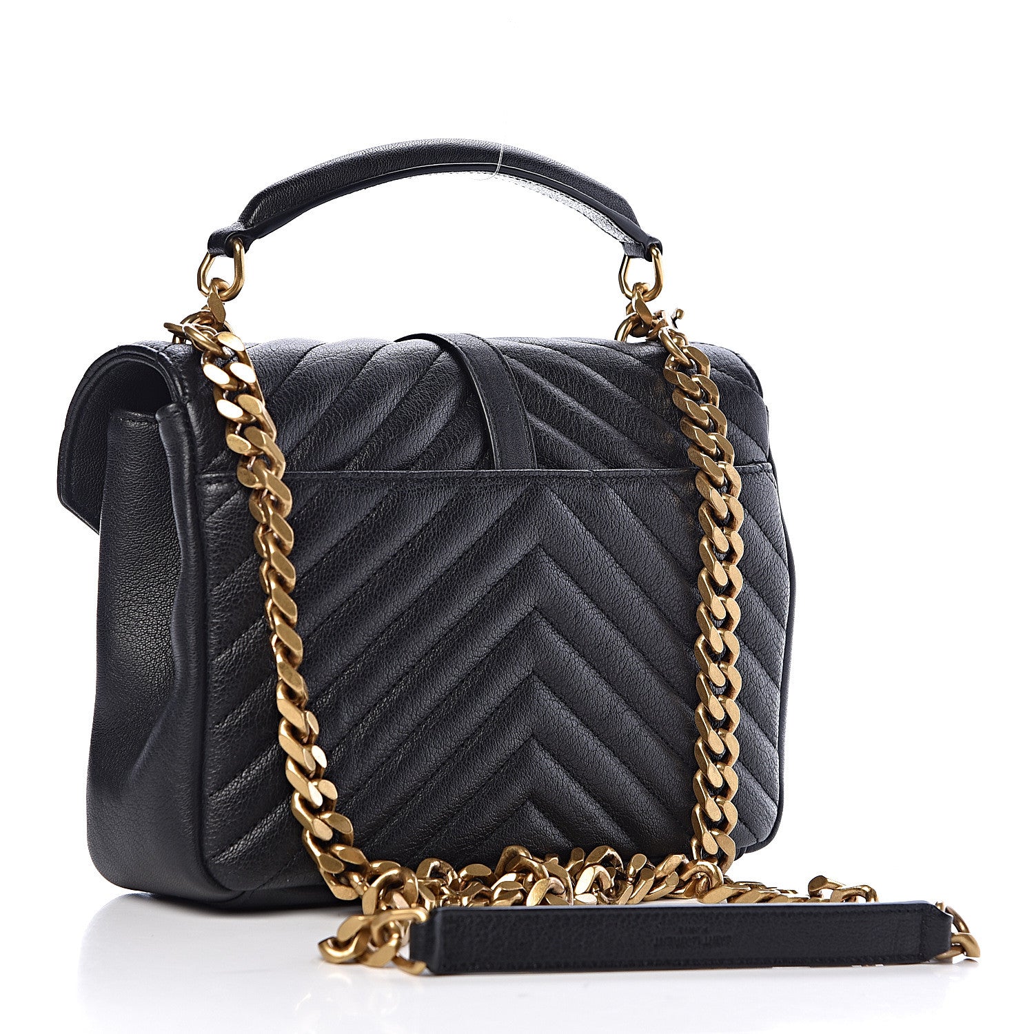 Saint Laurent Sheepskin Matelasse Chevron Monogram Medium College Bag Black 3 of 10