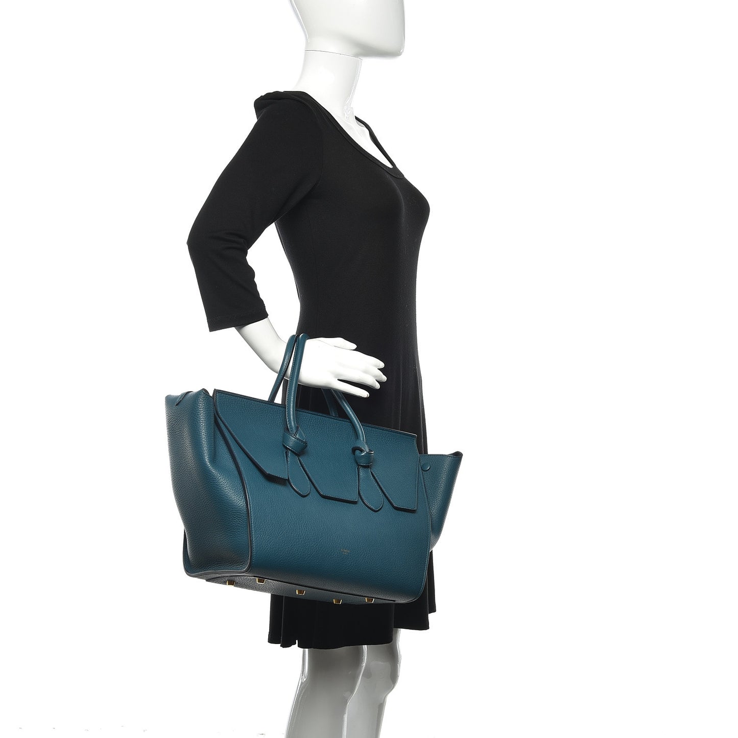 Crisped Calfskin Small Tie Knot Tote Metallic Blue