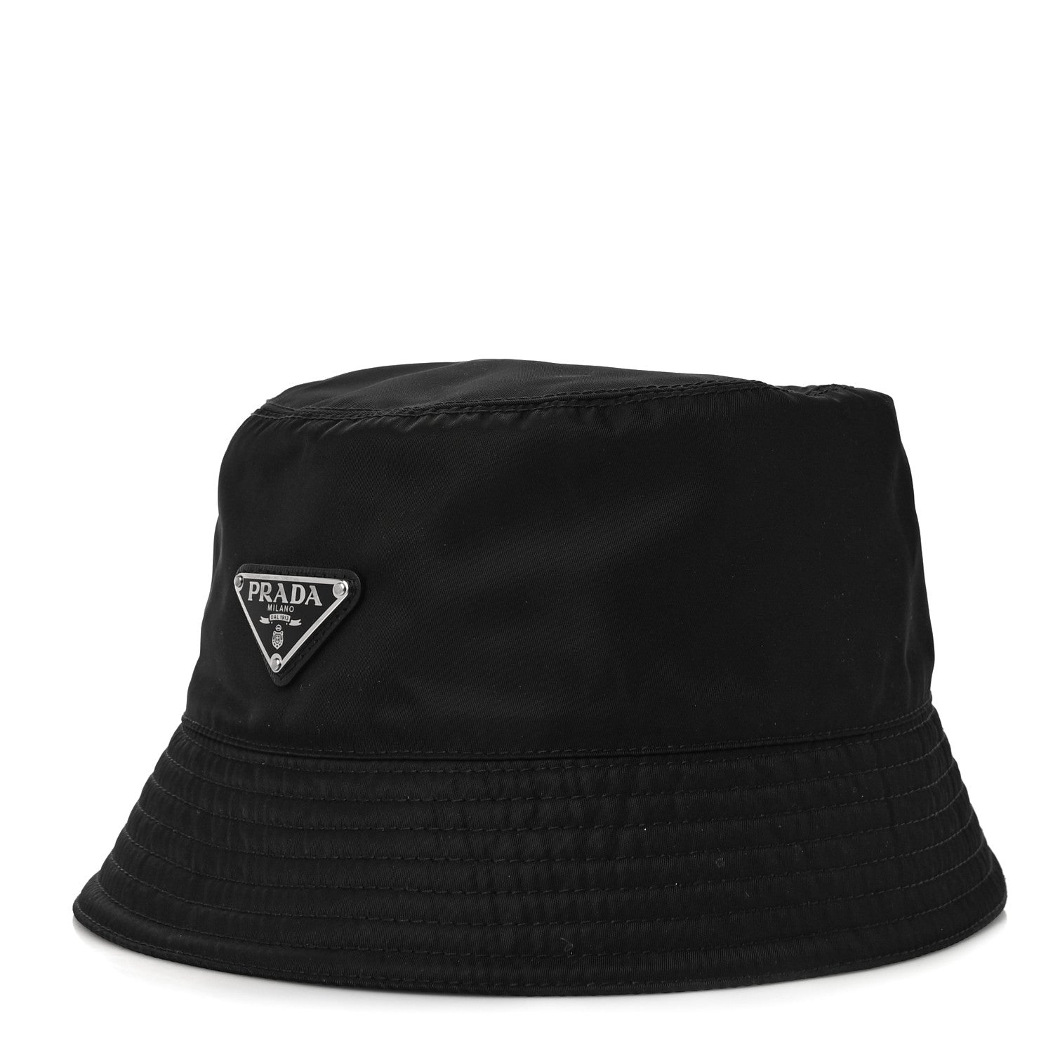 Prada Re-Nylon Metal Triangle Logo Mens Bucket Hat M Black 1 of 6