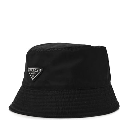 Prada Re-Nylon Metal Triangle Logo Mens Bucket Hat M Black 1 of 6