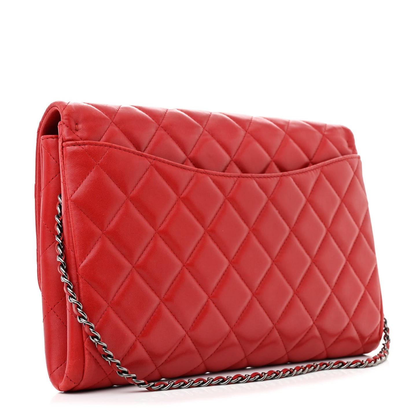 Lambskin Quilted Clutch with Chain Flap Red