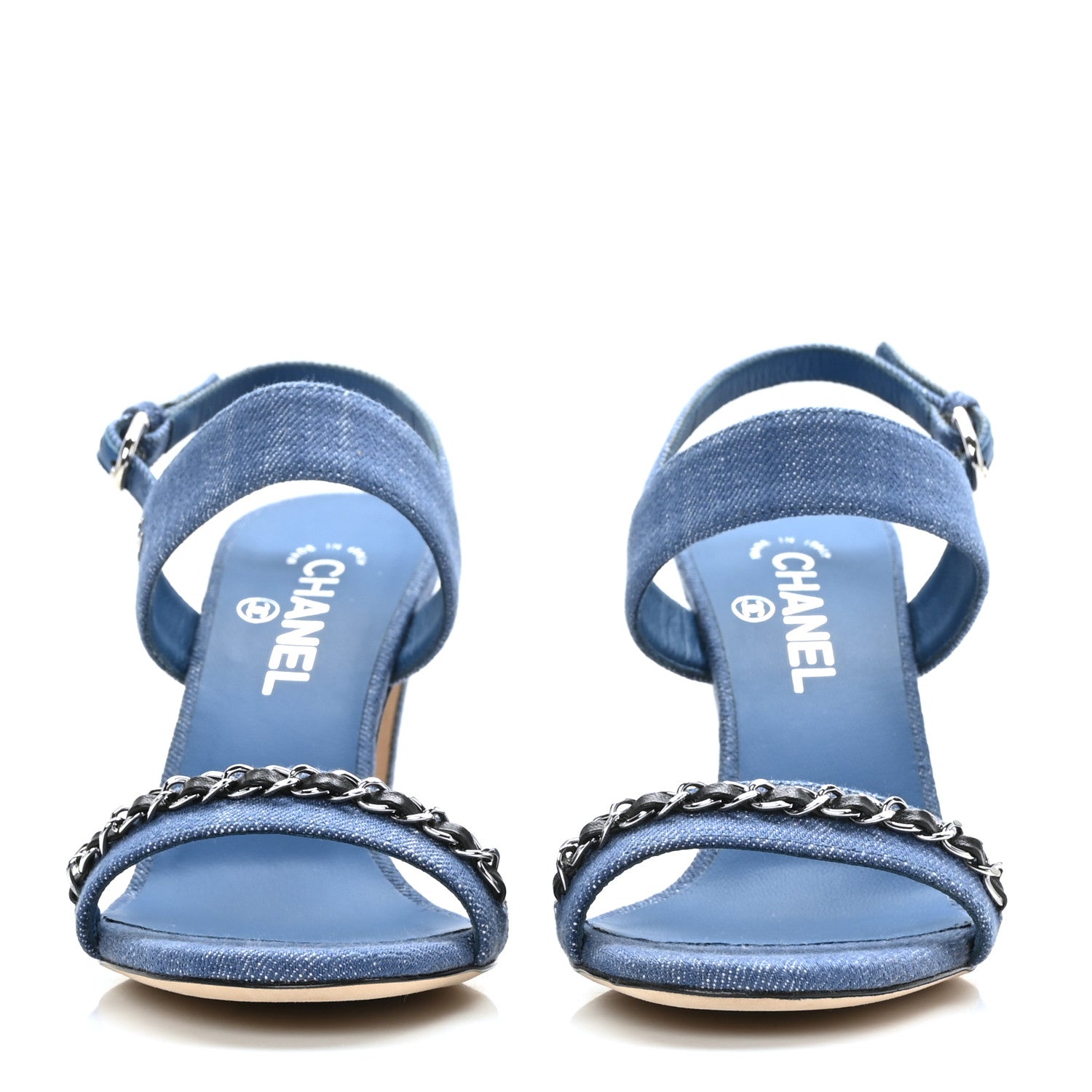 Chanel Denim Chain Sandals 39 Blue 2 of 9