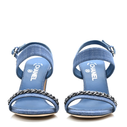 Chanel Denim Chain Sandals 39 Blue 2 of 9