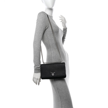 Prada Saffiano Tessuto Nylon Chain Shoulder Bag Black 2 of 13