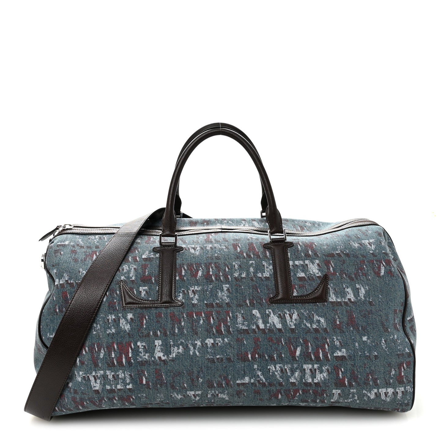 X FUTURE Denim Calfskin Logo Print Travel Bag Blue Brown