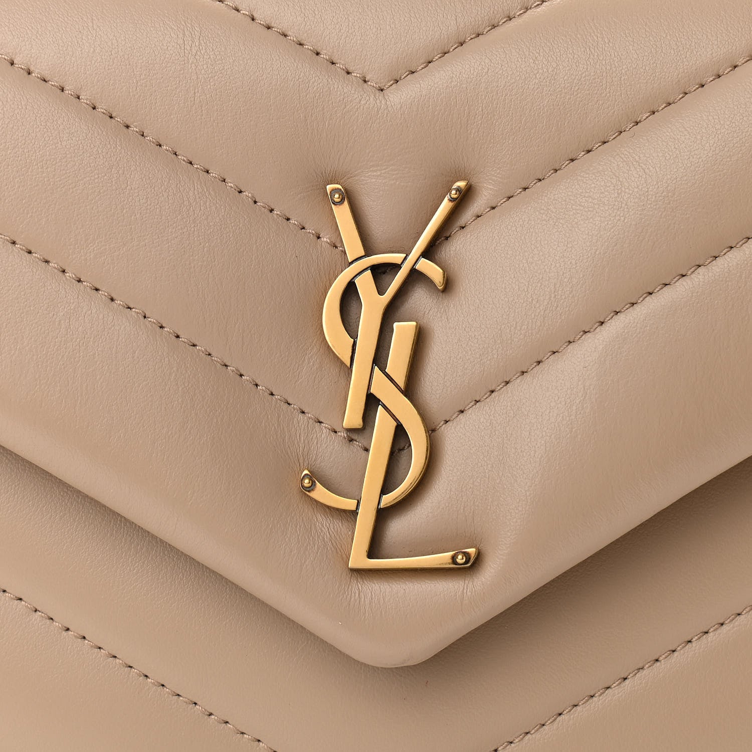Saint Laurent Calfskin Y Quilted Monogram Small Loulou Chain Satchel Dark Beige 7 of 9