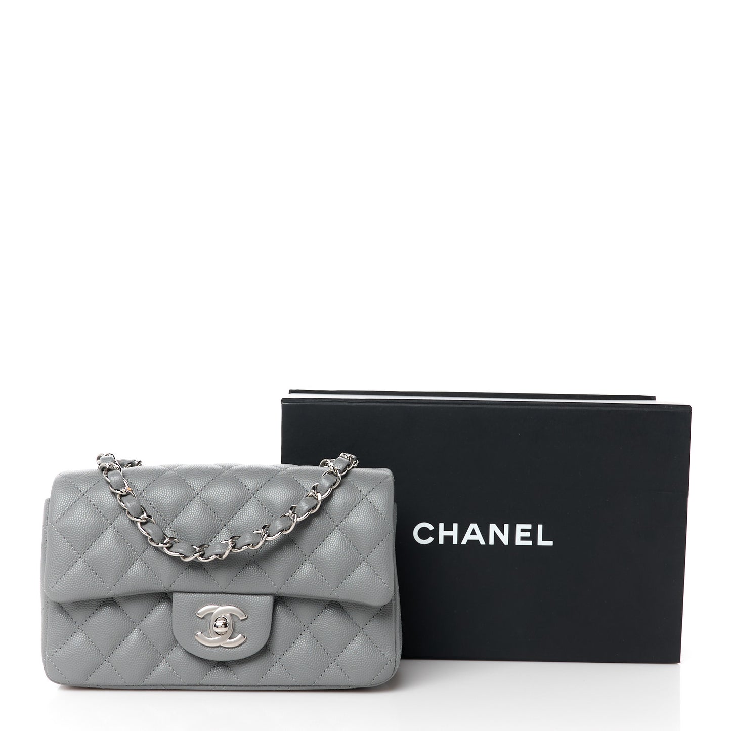 Caviar Quilted Mini Rectangular Flap Grey