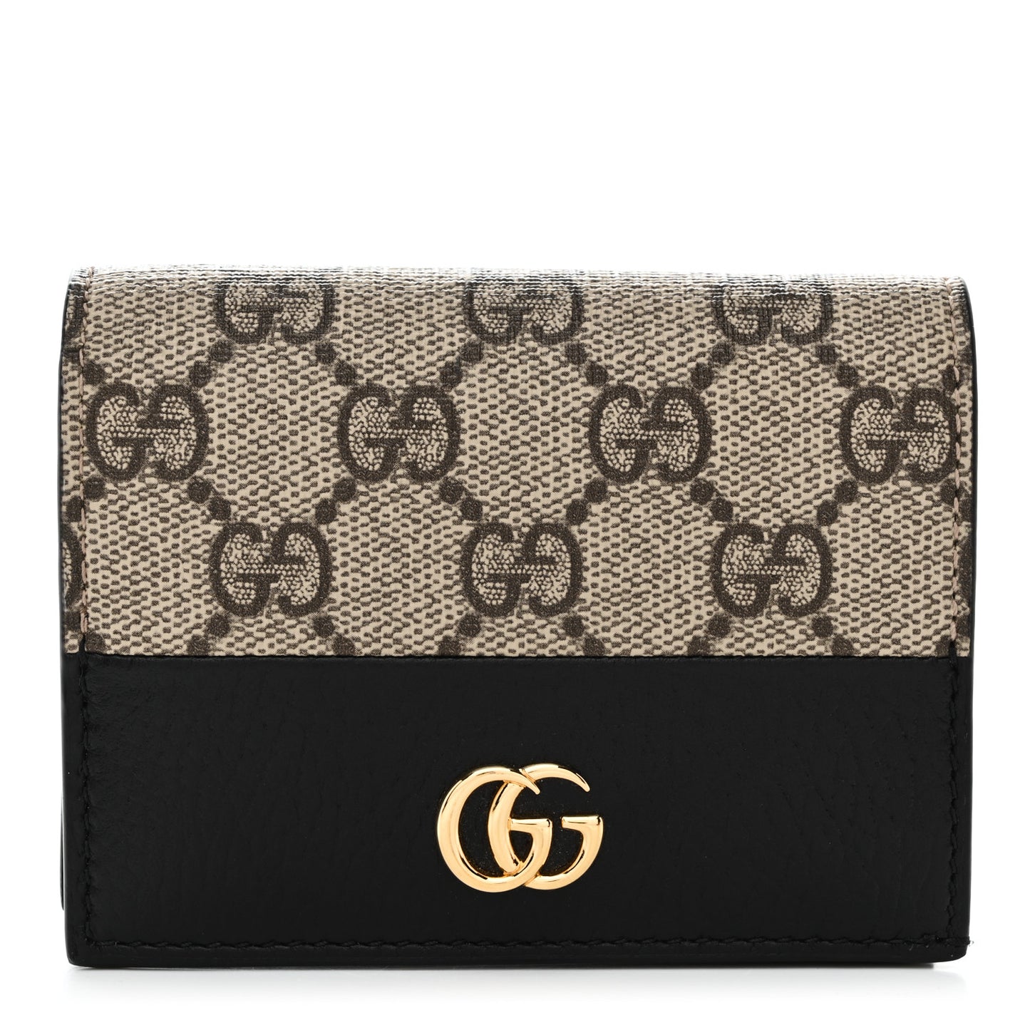Dollar Calfskin GG Supreme Monogram GG Marmont Card Case Black Beige Ebony