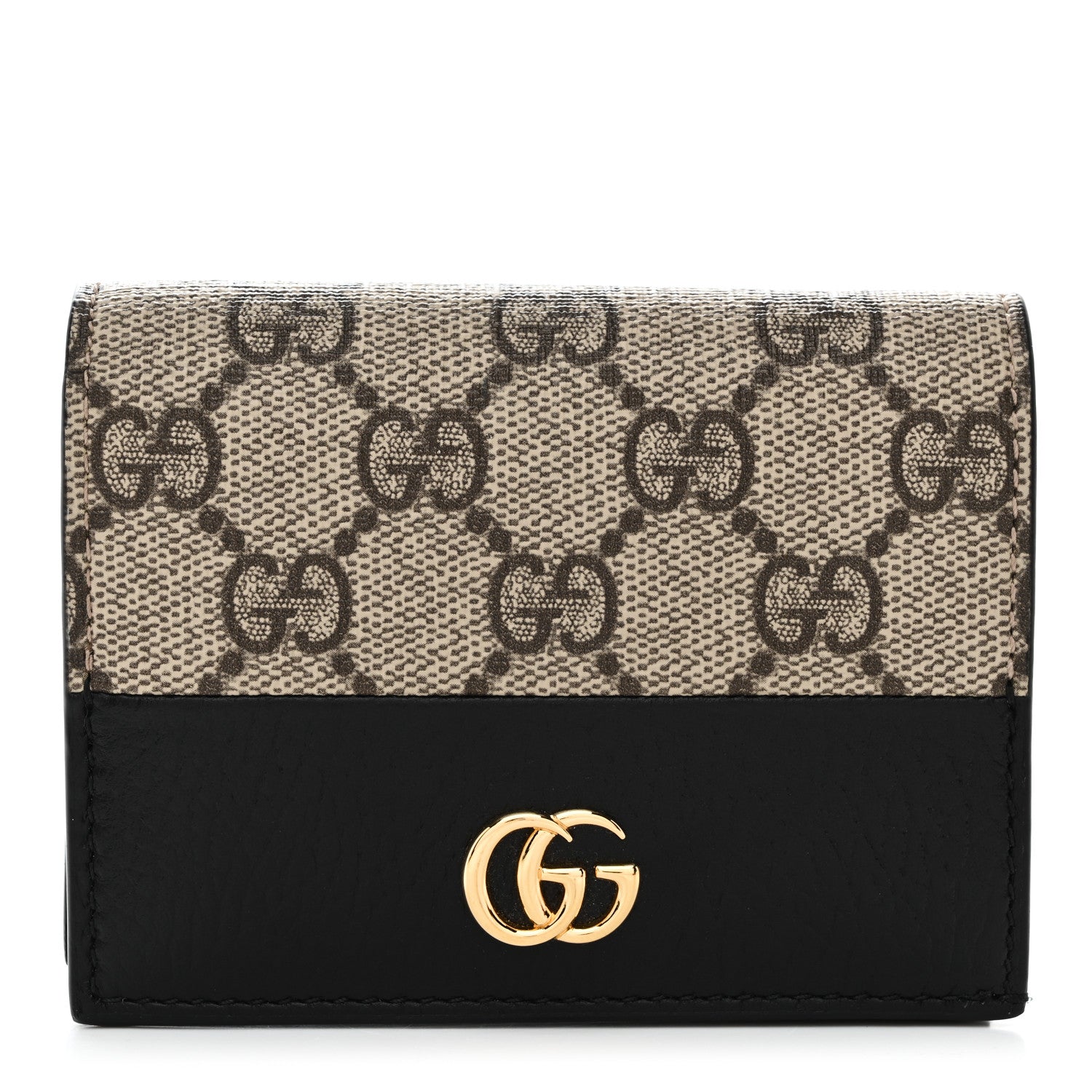 Gucci Dollar Calfskin GG Supreme Monogram GG Marmont Card Case Black Beige Ebony 1 of 8