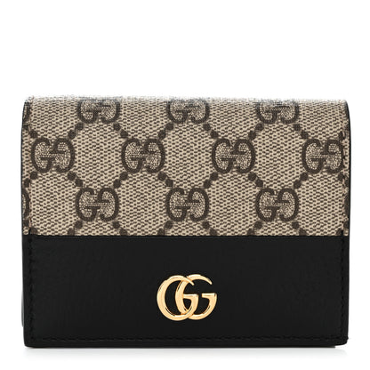 Gucci Dollar Calfskin GG Supreme Monogram GG Marmont Card Case Black Beige Ebony 1 of 8