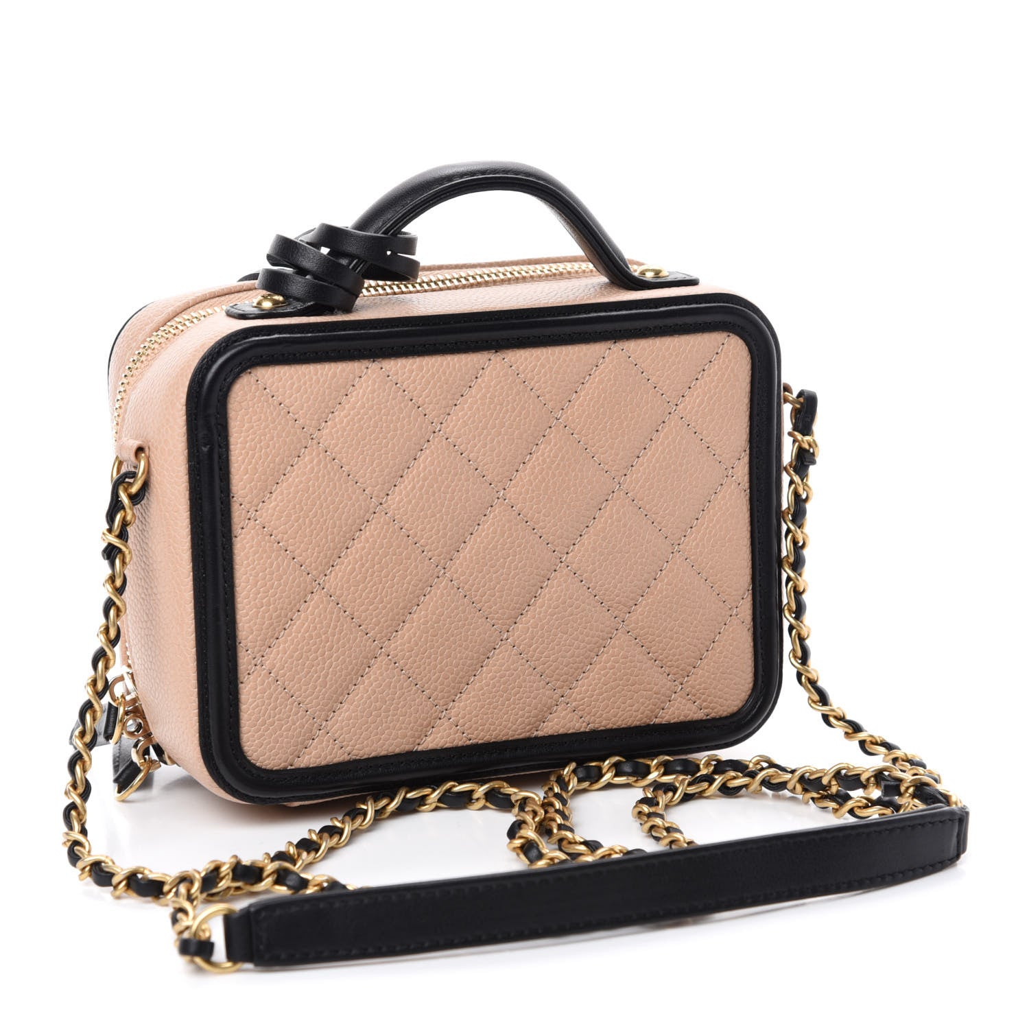 Chanel Caviar Quilted Small CC Filigree Vanity Case Beige Black 3 of 11