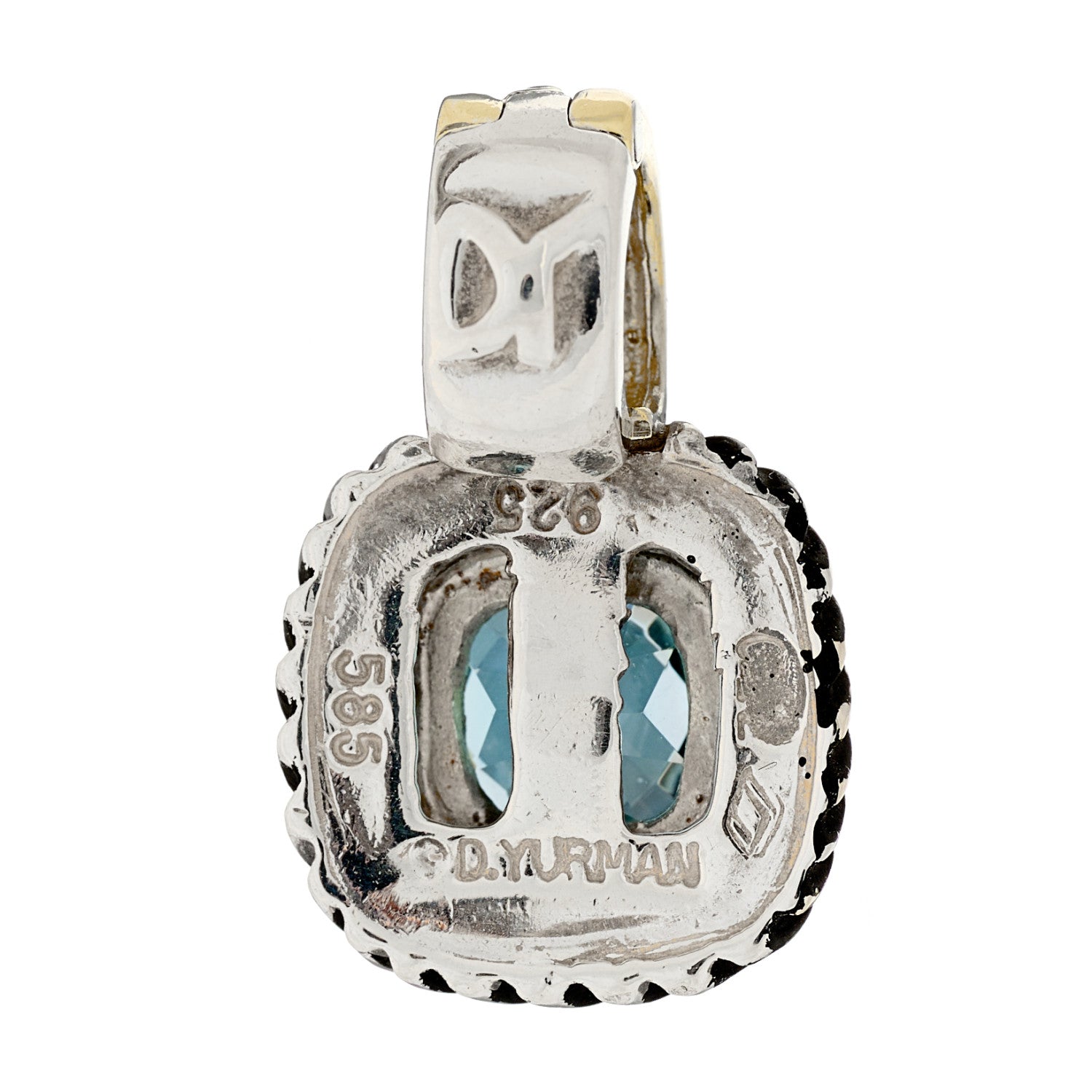 David Yurman Sterling Silver 14K Yellow Gold Blue Topaz 7mm Albion Enhancer Pendant 3 of 4