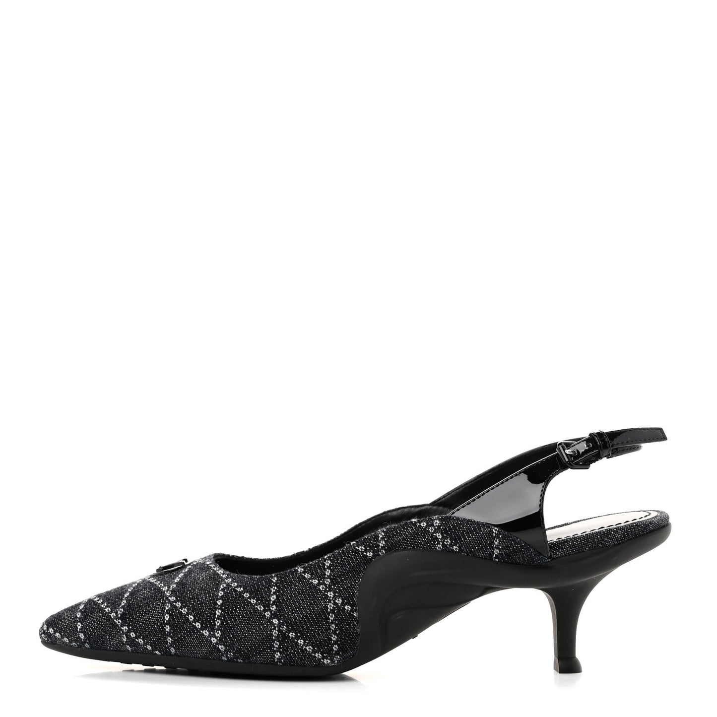 Denim Patent Archlight Low Heel Slingback Pumps 39 Black