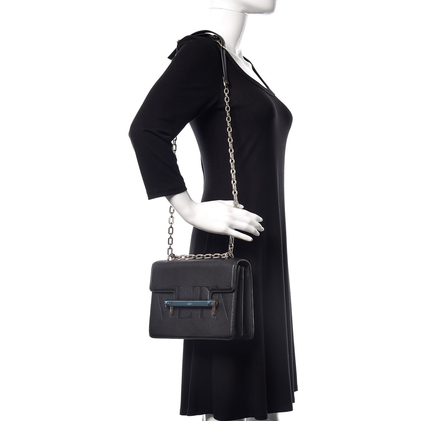 Grainy Calfskin Medium VLTN Uptown Shoulder Bag Black