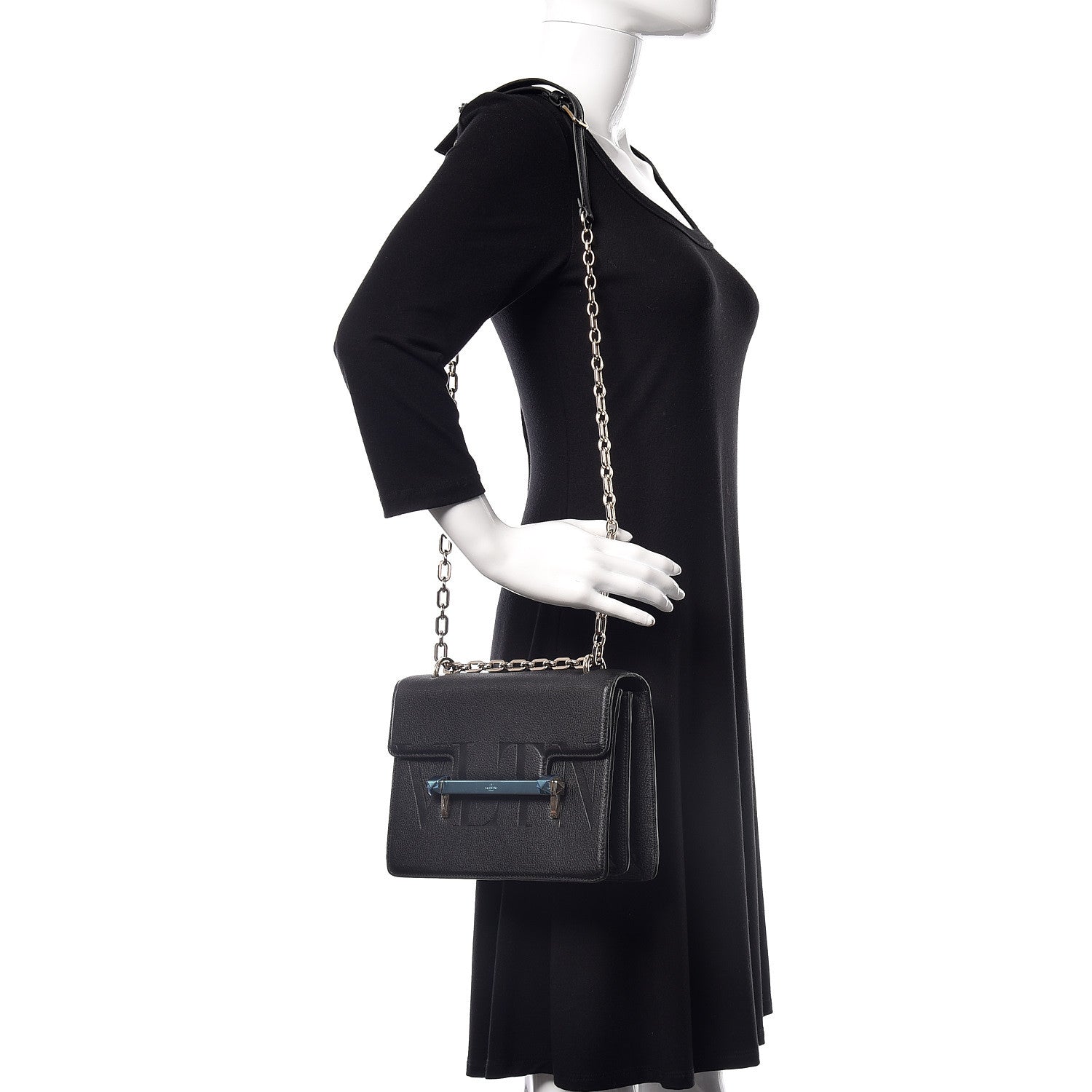 Valentino Garavani Grainy Calfskin Medium VLTN Uptown Shoulder Bag Black 2 of 10