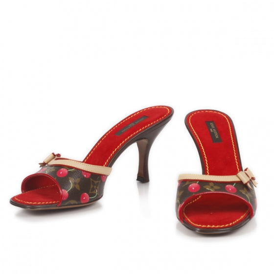 Monogram Cerises Open Toe Slides 39.5