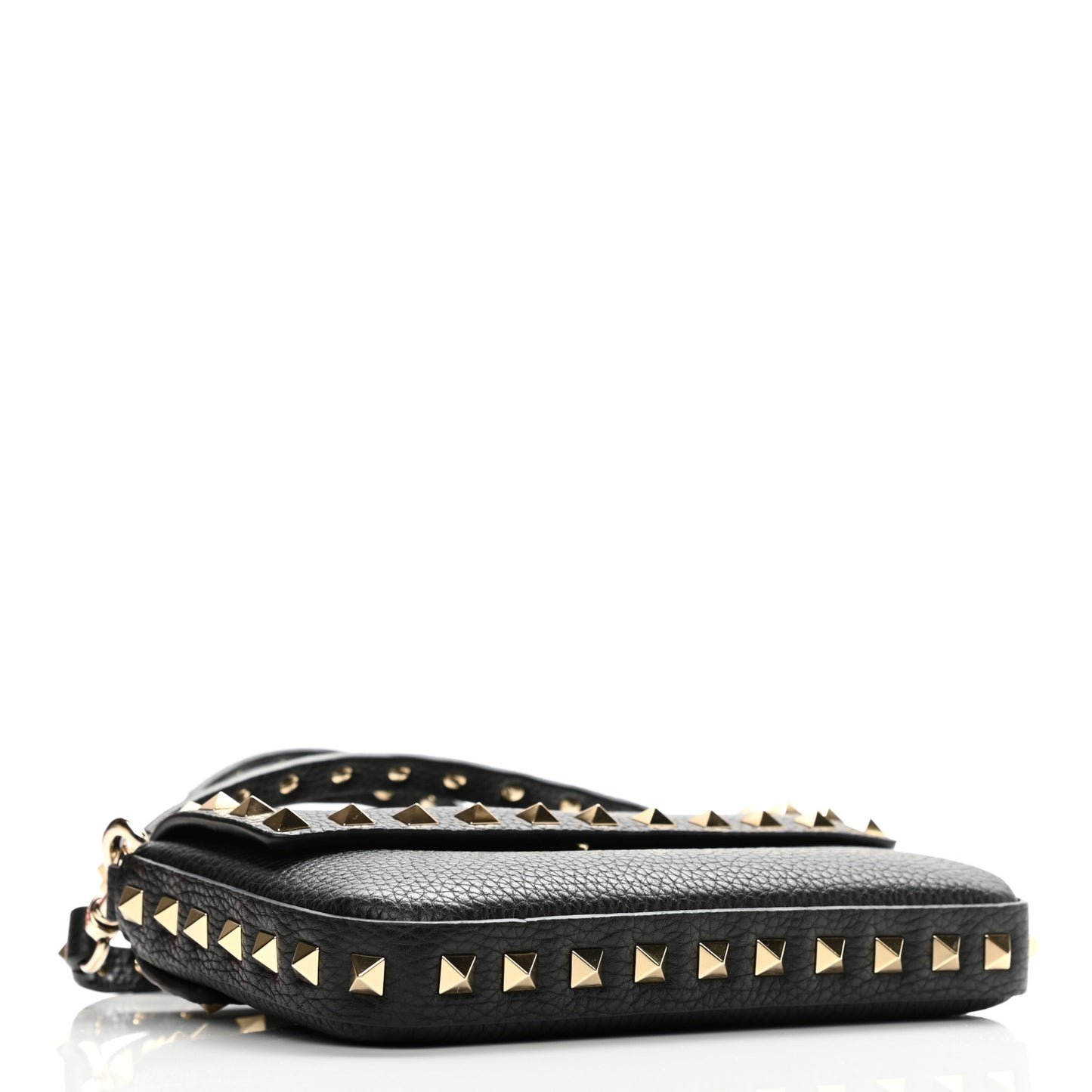 Grainy Calfskin Rockstud Crossbody Pouch Black