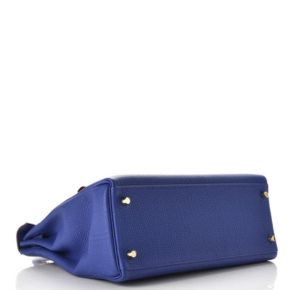 Hermes Togo Horseshoe Kelly Retourne 32 Bleu Electrique Rouge H 6 of 38