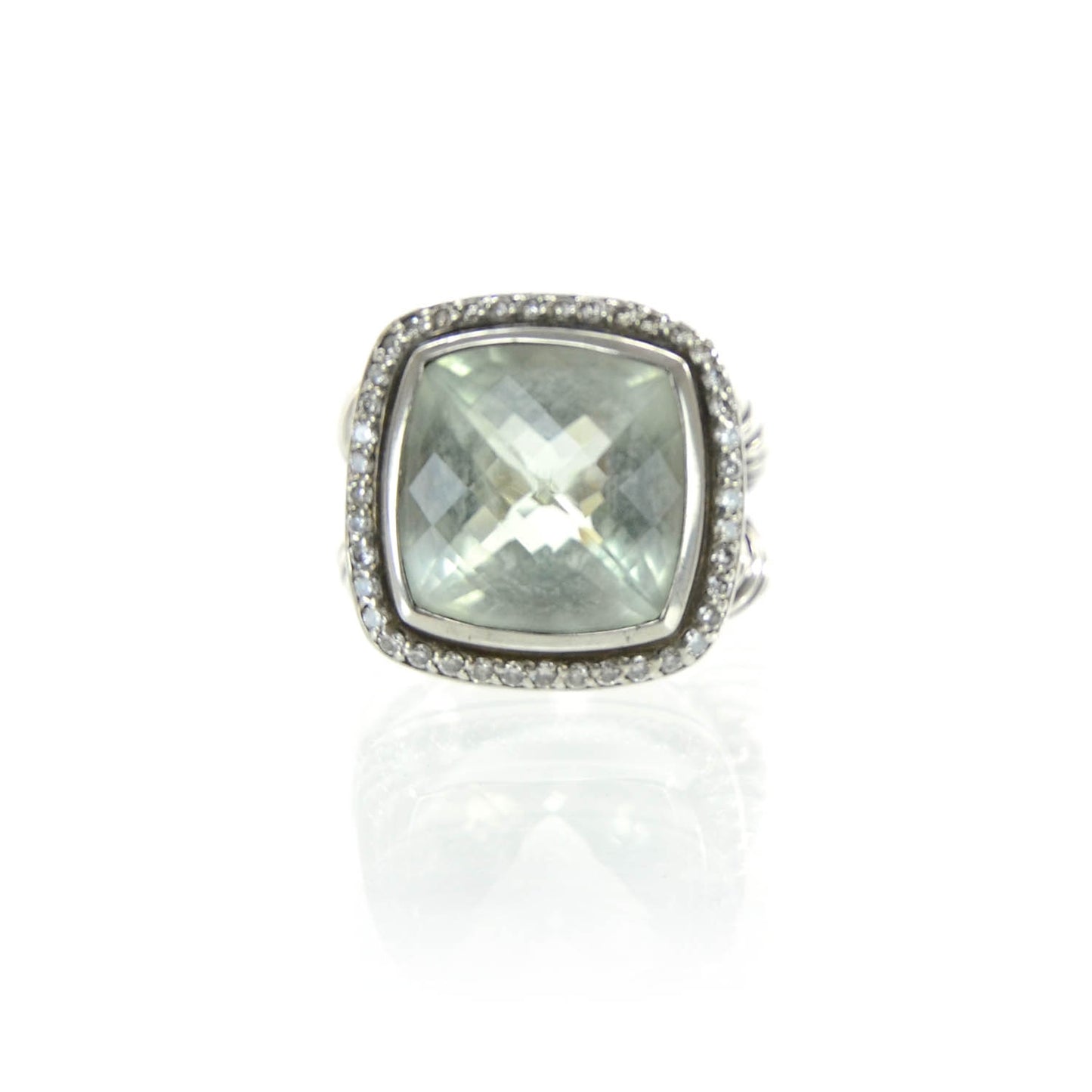 Sterling Silver Diamond Prasiolite 14mm Albion Ring 54 7